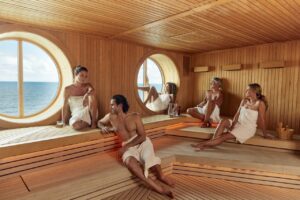 People enjoy the sauna at Redemption Spa onboard Scarlet Lady. 

Photoshoot of Vitamin Sea activities by Melanie Acevedo onboard Scarlet Lady, Virgin Voyages
Photoshoot of Vitamin Sea activities by Melanie Acevedo onboard Scarlet Lady, Virgin Voyages
Vitamin Sea &amp; Project Jackson Photoshoot Cabins onboard SCL

Shoot Date: Sept 18-25, 2021
Shoot Location: Transit from NY-Bimini

Usage: Worldwide/universal unlimited rights in perpetuity for all media including 3rd party usage (Virgin Brands) for all footage and images captured during the shoot. Excluding TV + Broadcast.
Talent Usage: 5 Years Worldwide/universal unlimited rights in perpetuity for all media including 3rd party usage for all footage and images captured during the shoot. Excluding TV + Broadcast. 
 
TEAM
Photographers:
Lifestyle: Melanie Acevedo
Cabins: Sang An
Agent: Kenna Zimmer, Sarah Laird &amp; Good Company
https://sarahlaird.com

CD: Christian Schrader
Art Buyer / Producer: Kathy Boos